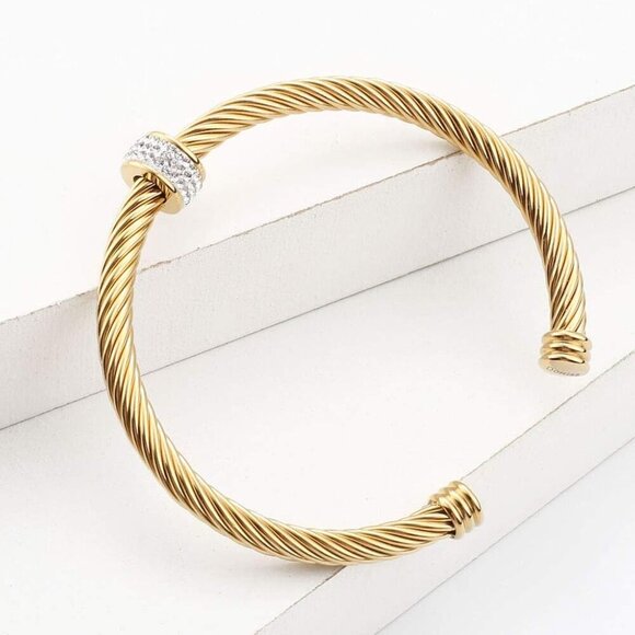 Cable Cuff Bracelets, Stainless Steel Twisted Wire Composite Bracelet Bangles, A - Picture 3 of 9